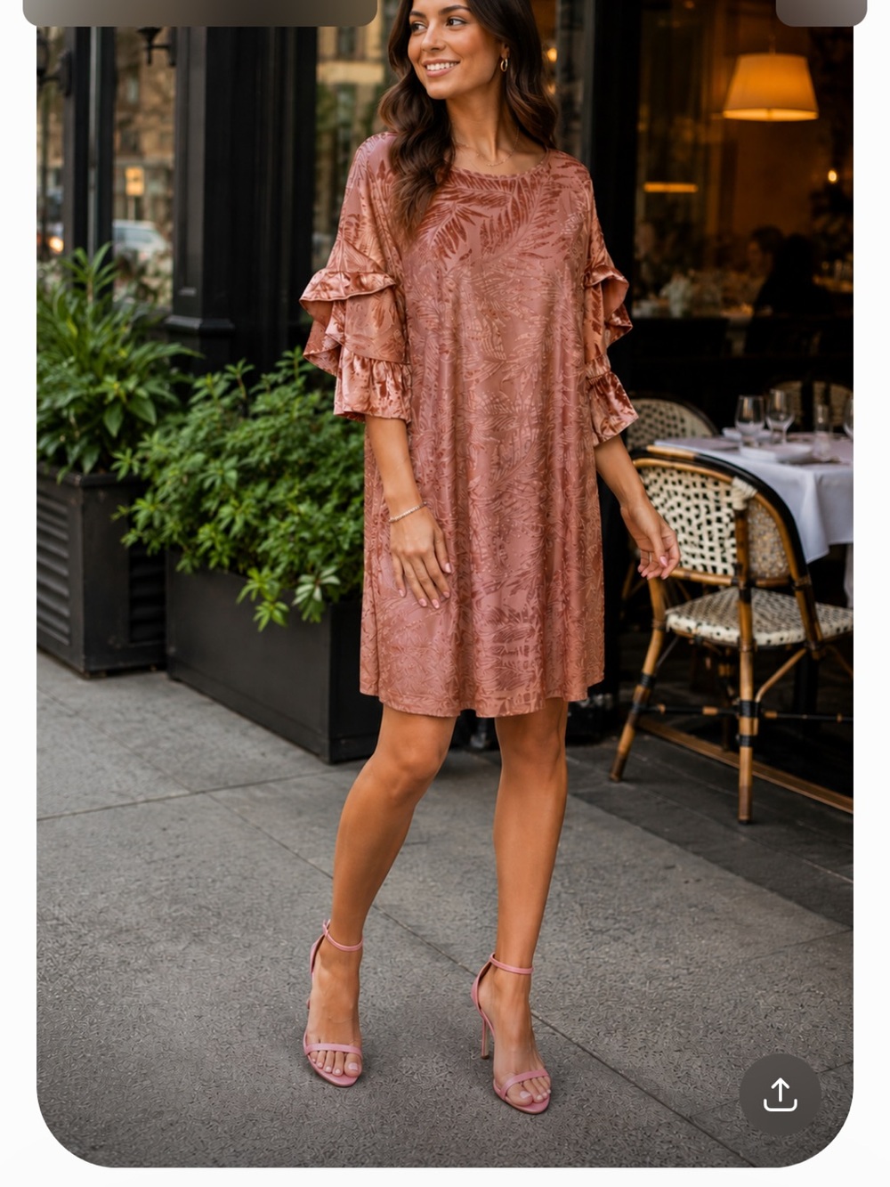 Umgee Burnout Velvet Dress Sz Medium/Large Flutter Sleeve Dusty Pink Fairycore